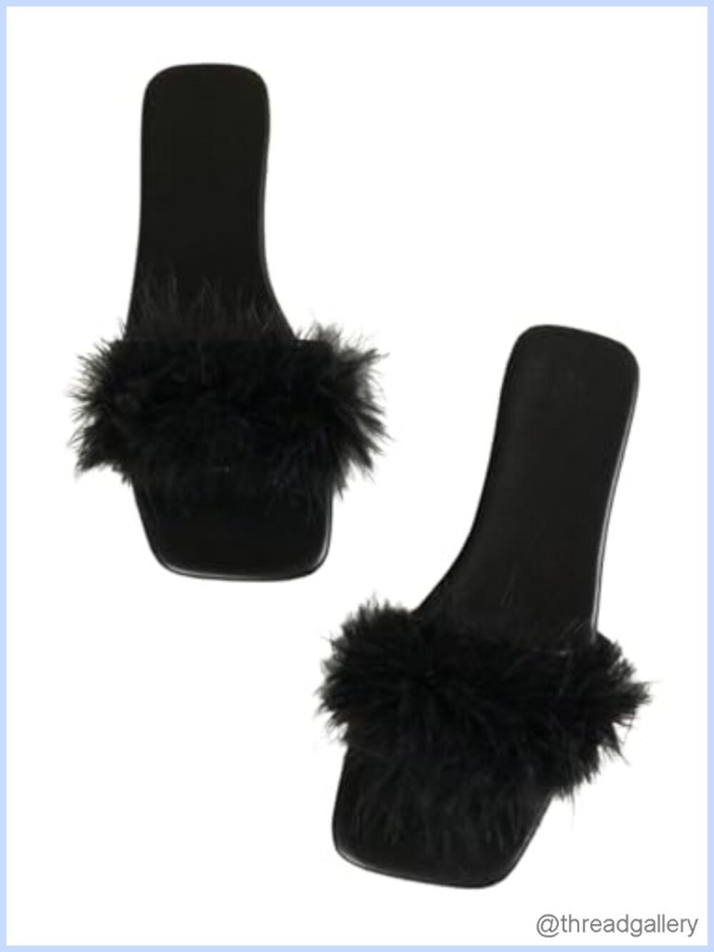 Women's Faux Leather Fuzzy Slide Sandals Square Open Toe Slip On Dressy Flats